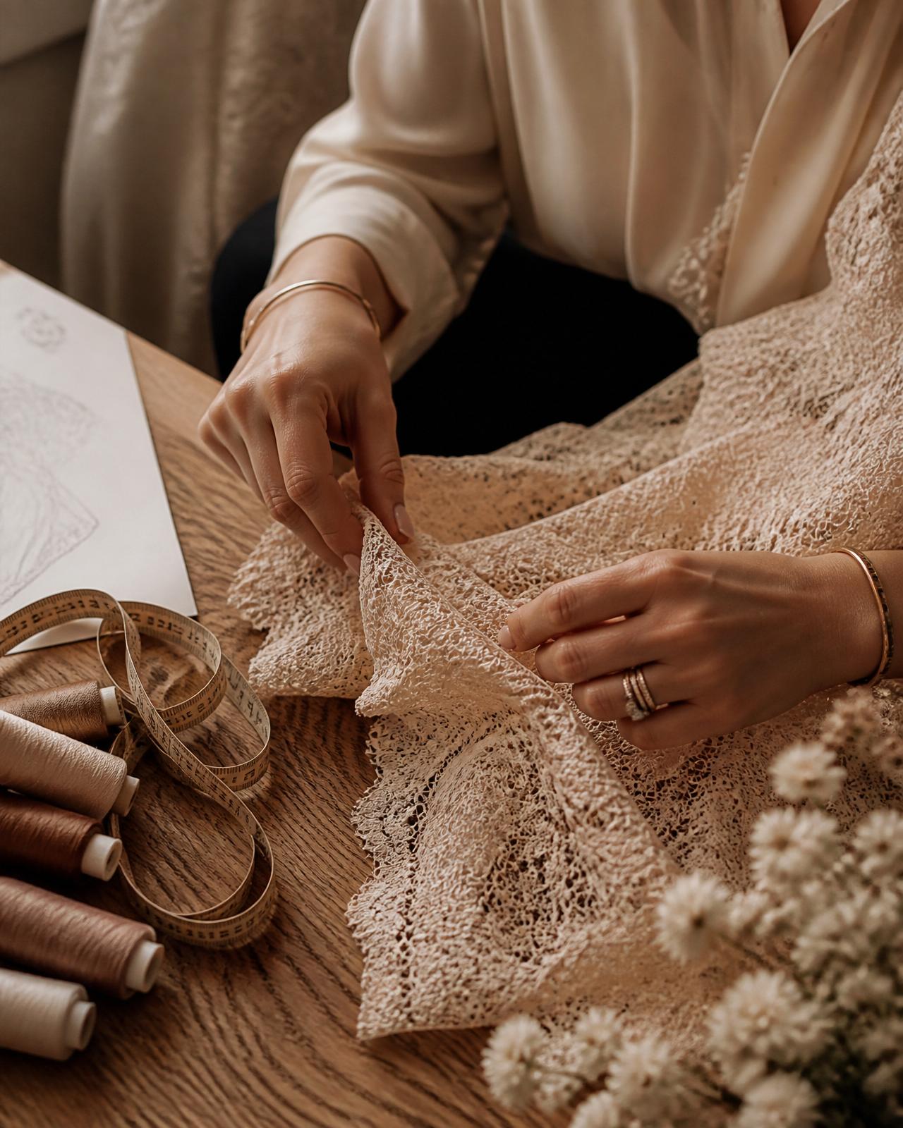 Naia in het atelier - kant en materialen